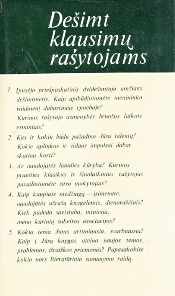 Dešimt klausimų rašytojams