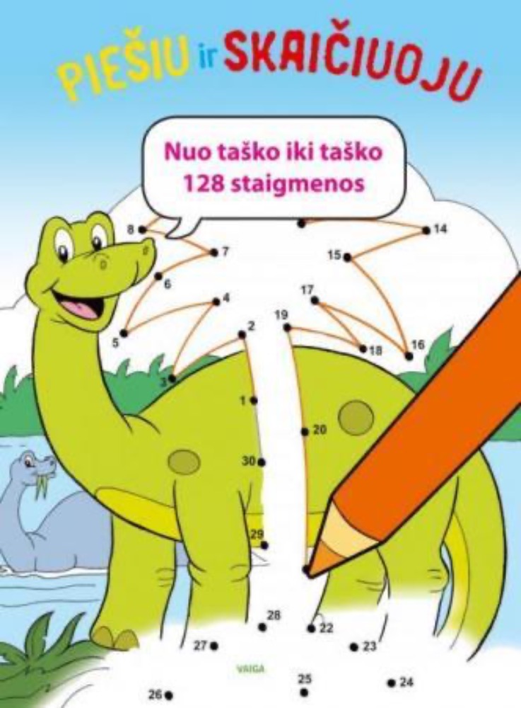 Nuo taško iki taško. Dinozaurai. Piešiu ir skaičiuoju