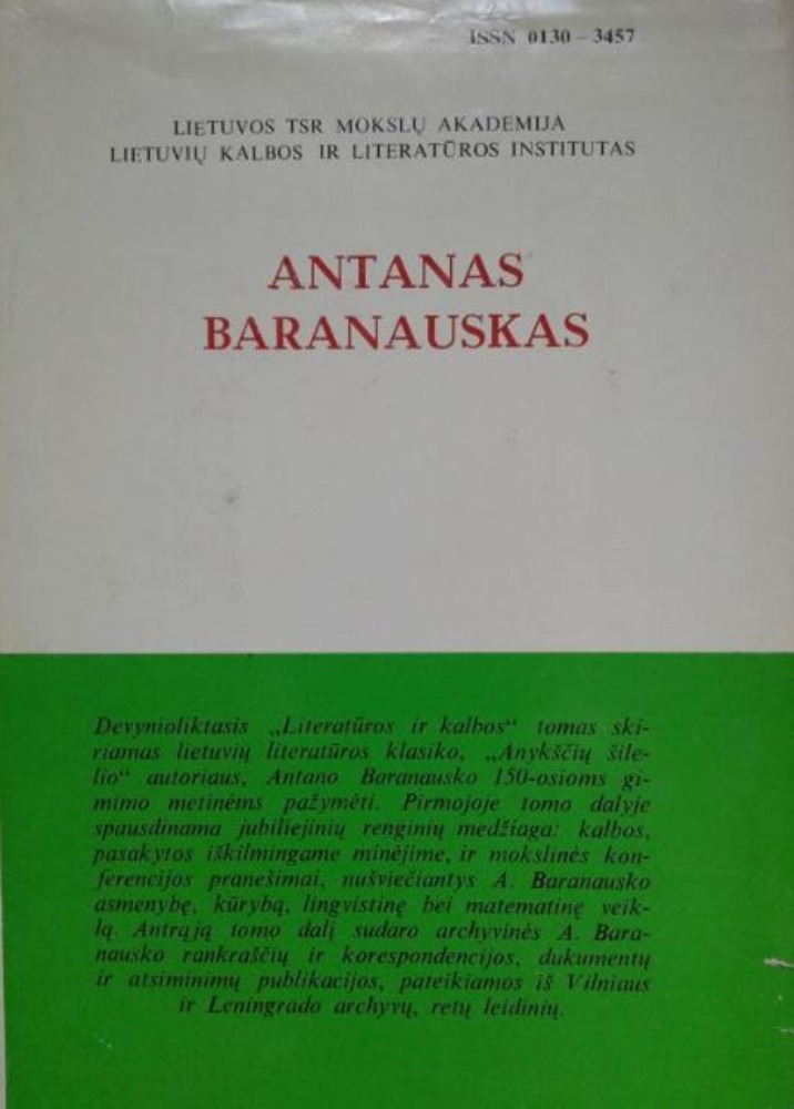 Literatūra ir kalba XIX. Antanas Baranauskas