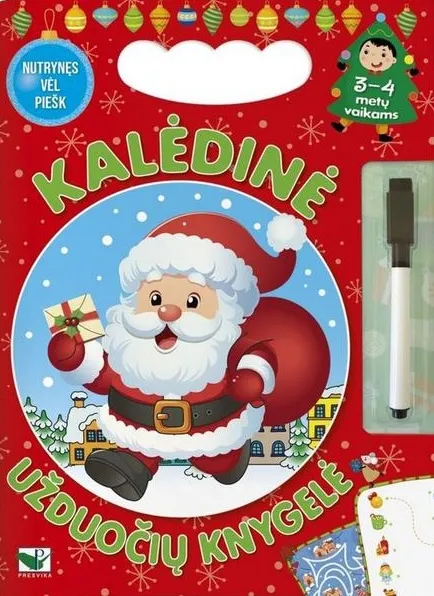 Kalėdinė užduočių knygelė 3–4 metų vaikams. Su flomasteriu. Nutrynęs vėl piešk