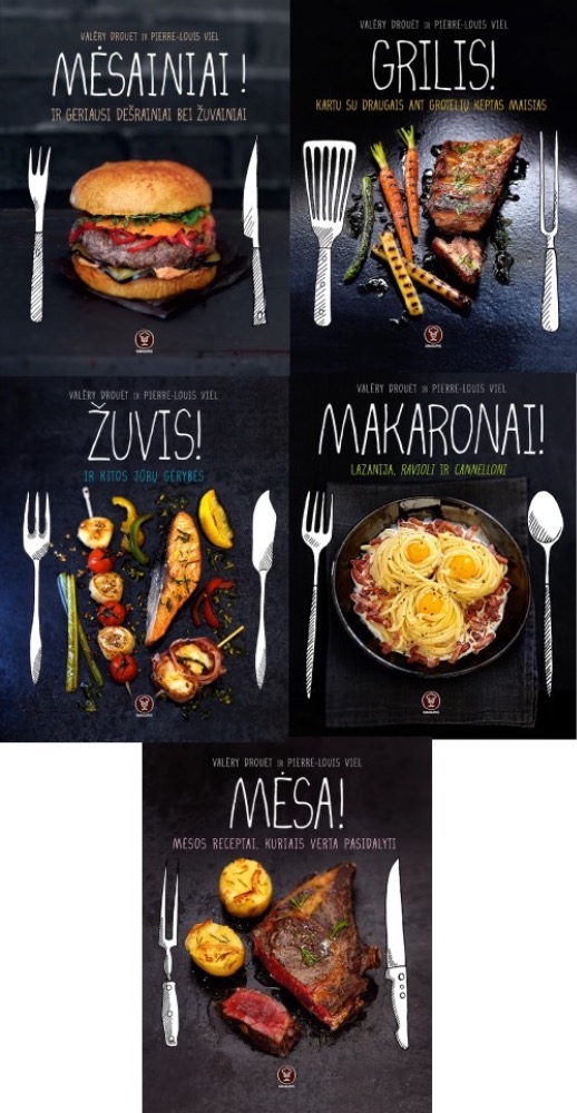 Receptų knygų rinkinys: Mėsainiai! Grilis! Žuvis! Mėsa! Makaronai!