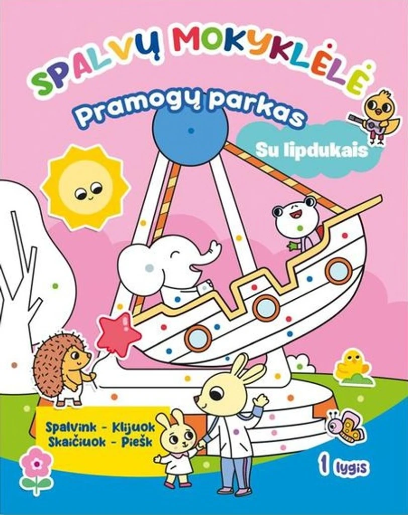 Spalvų mokyklėlė. Pramogų parkas. Užduotėlės su lipdukais. 1 lygis