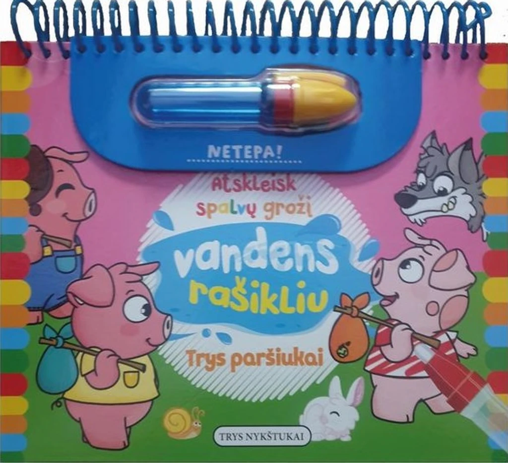 Trys paršiukai. Atskleisk spalvų grožį vandens rašikliu