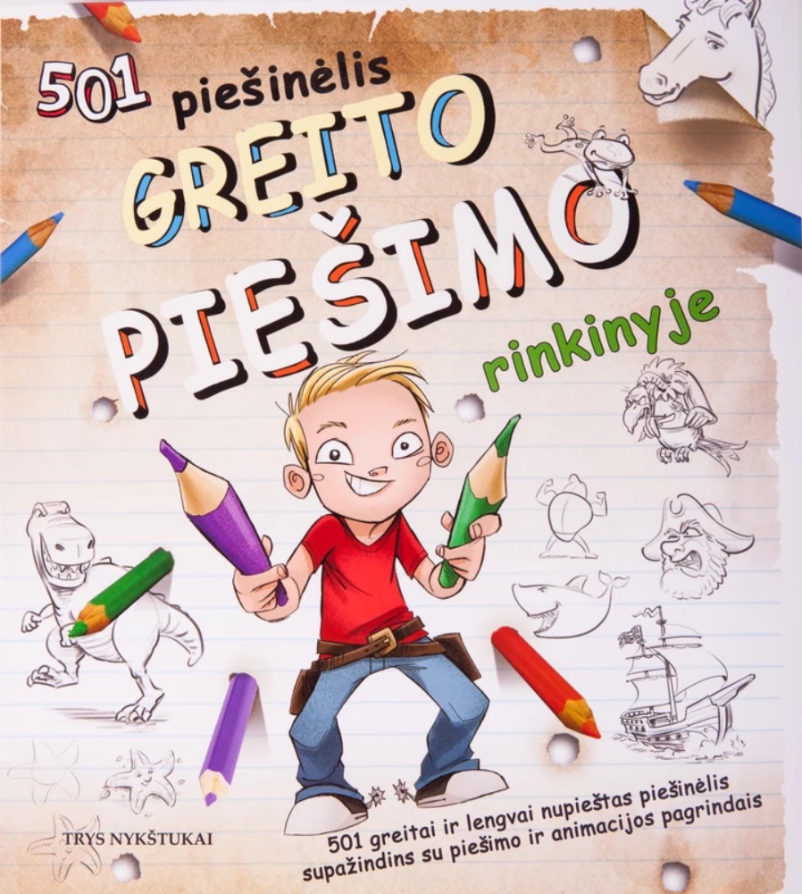 501 piešinėlis greito piešimo rinkinyje