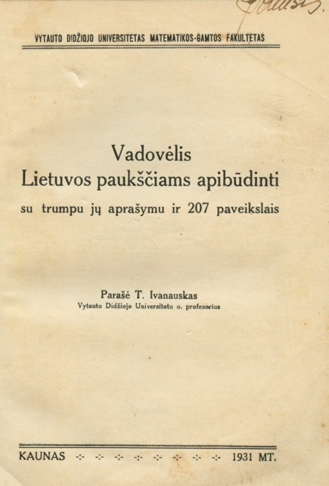 Vadovėlis Lietuvos paukščiams apibūdinti