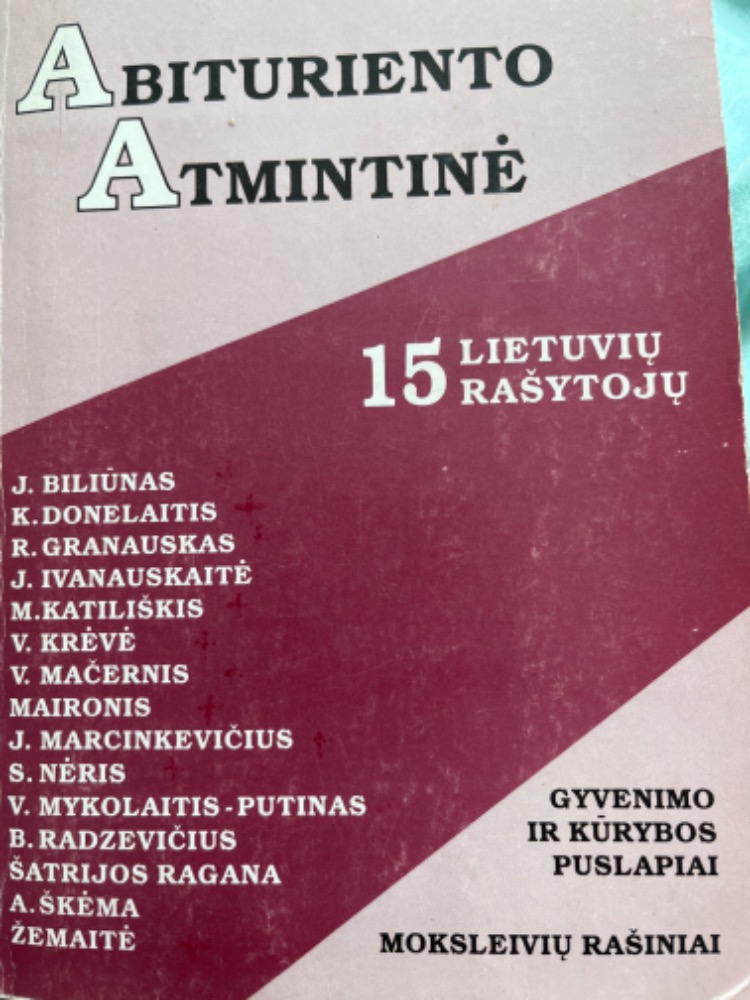 Abituriento atmintinė 15 lietuvių rašytojų